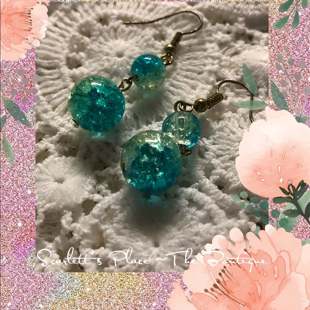 Green Crackle Glass Bead Hook Earrings